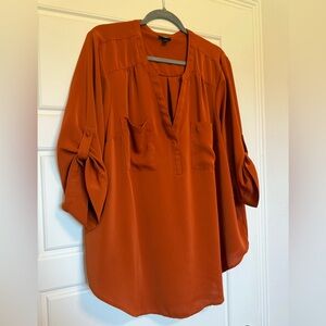 Torrid Orange Cuffed Sleeve Blouse with Mandarin Collar